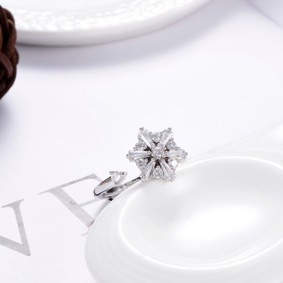 Carousel Hexagon Clear Crystal CZ Rotating Resizable Silver Fancy Fidget Ring - Picture 5 of 5